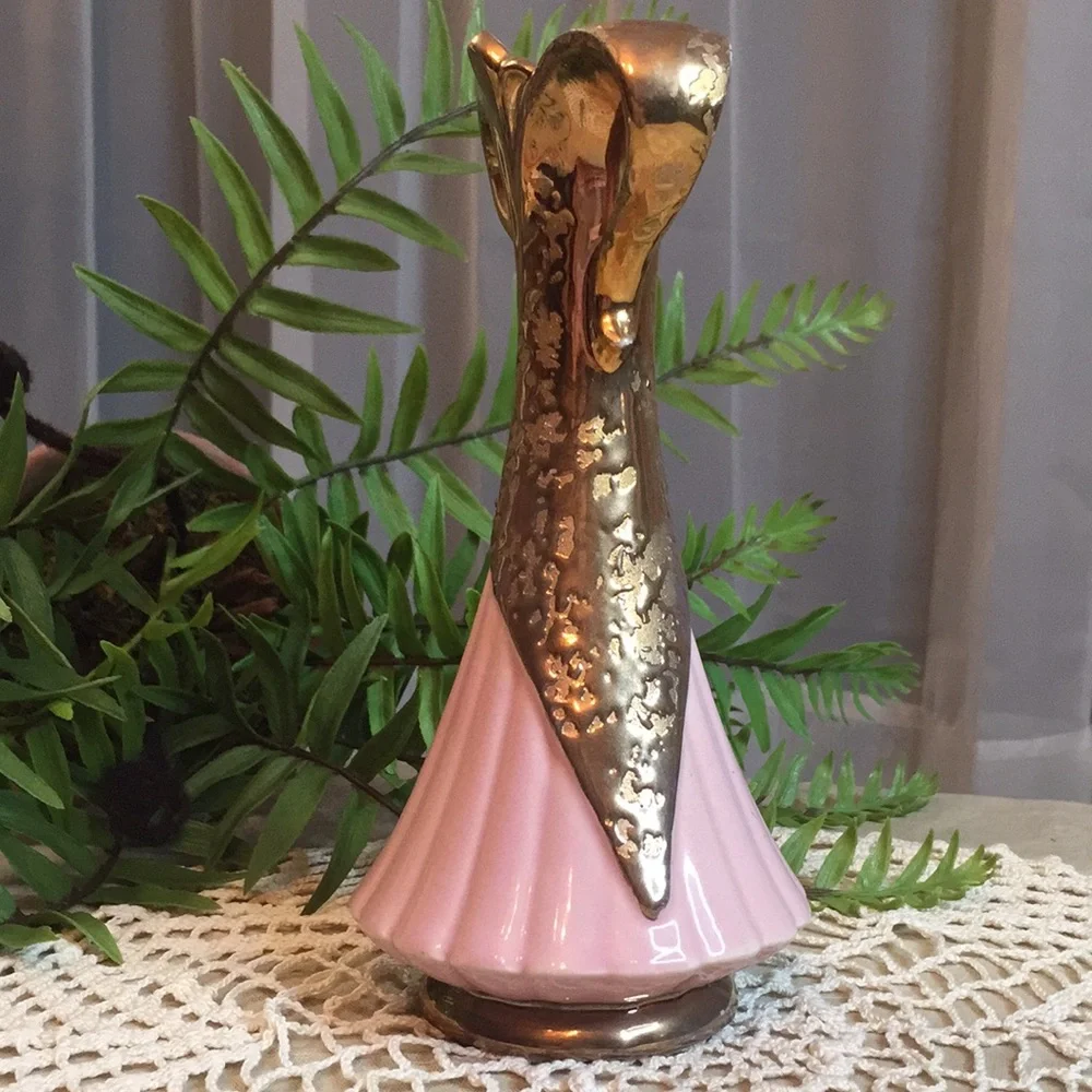 Vintage MCM Savoy Weeping Gold Pink Vase